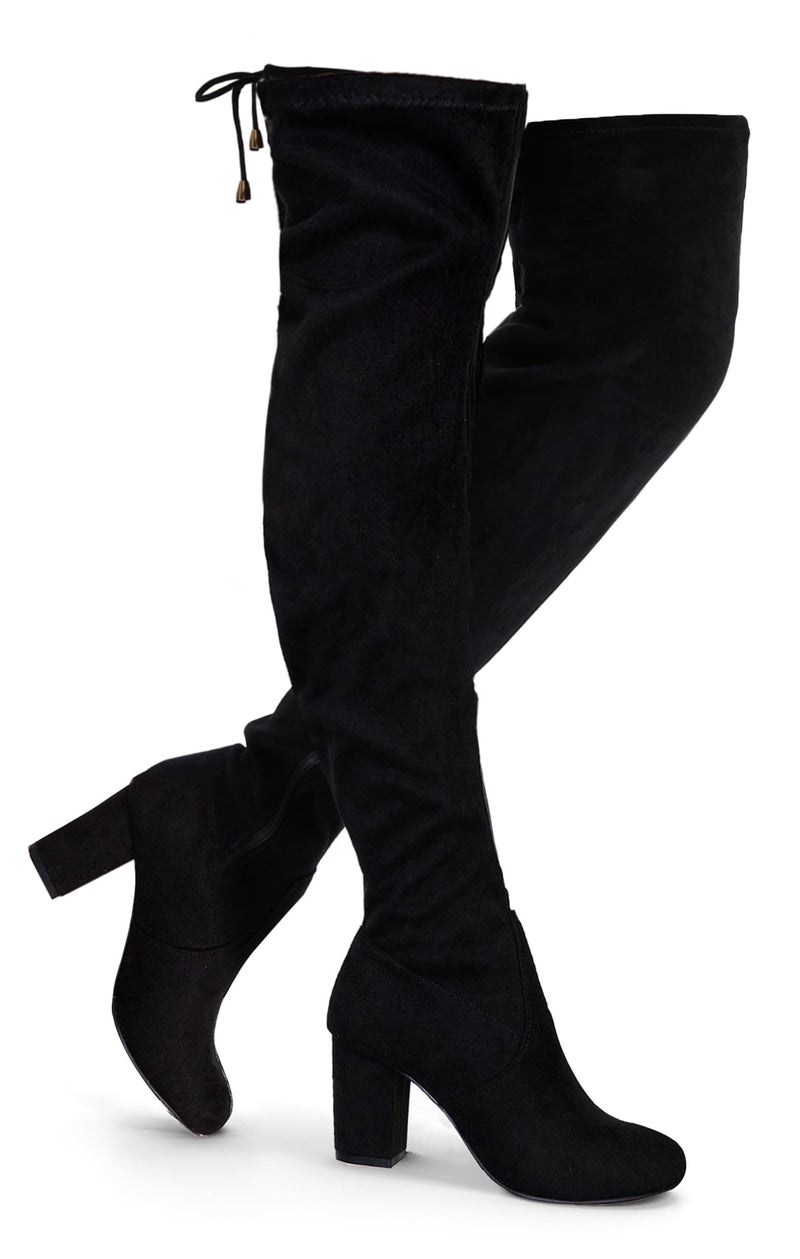 Vepose Women's Over The Knee High Boots Black Suede Thigh High Boot Vegan 3 Inch Chunky Heels Zipper Adjustable Opening 991 Shoes Size 8.5 (CJY991 Black Suede 08.5) - Image 1
